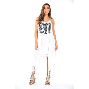 Beach By Exist Sun Fringe Dress White Black Embroidery Swim Coverup L Boho Beach